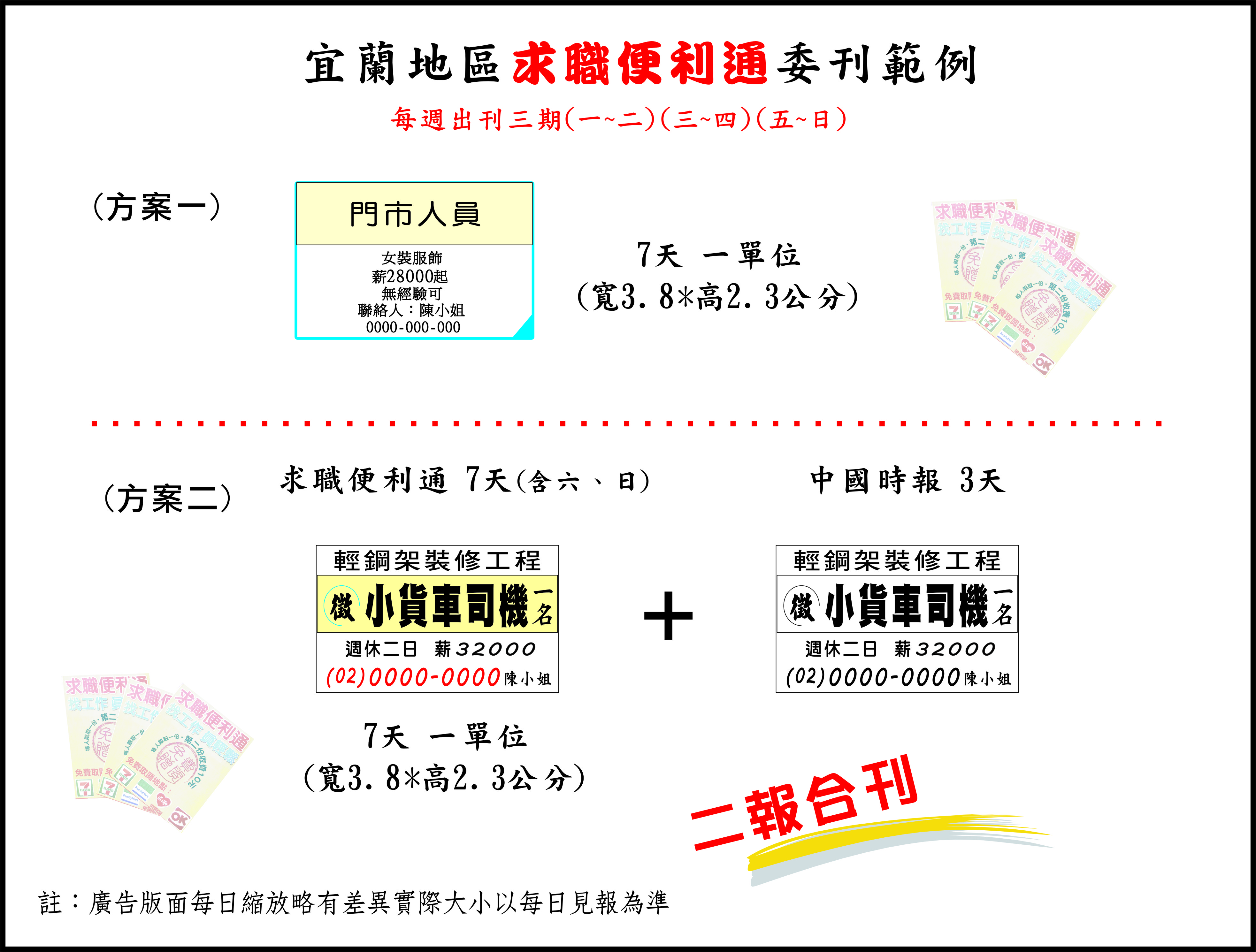 宜蘭求職便利通中國時報刊登廣告