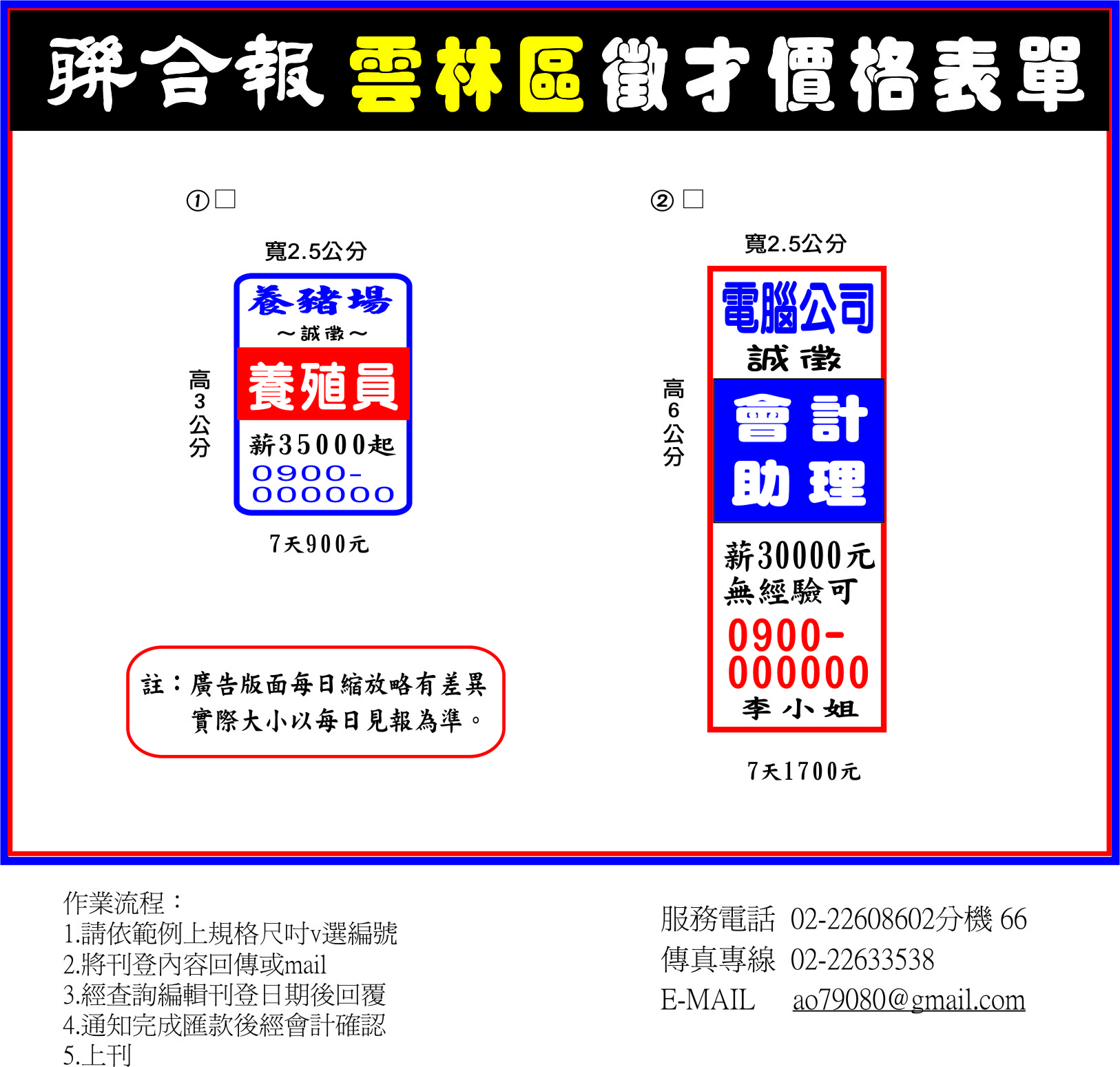 聯合報刊登徵人廣告-雲林刊登廣告價格